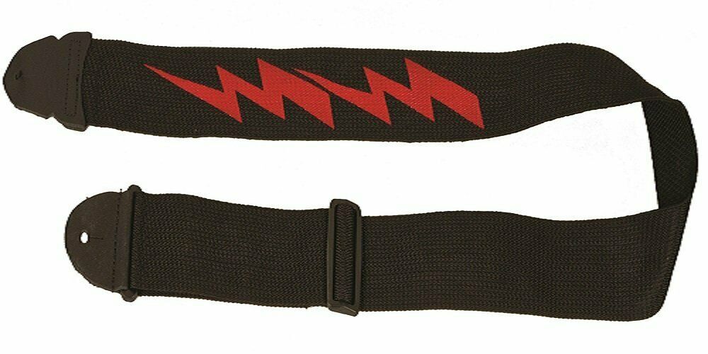 LM - 2 Inch Poly Guitar Strap, Black With Red Lightning Bolt Design *NEW*