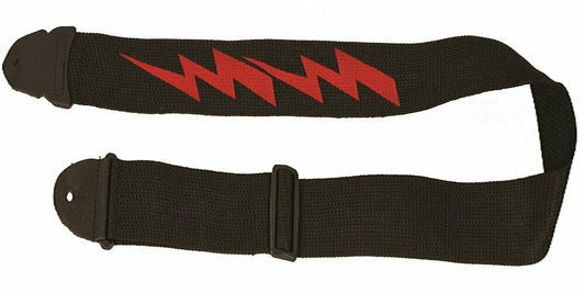 LM - 2 Inch Poly Guitar Strap, Black With Red Lightning Bolt Design *NEW*