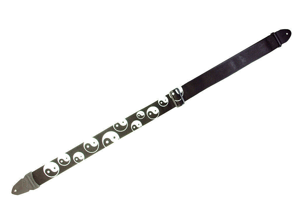 LM - 2 Inch Poly Guitar Strap Black with White Yin Yang Design