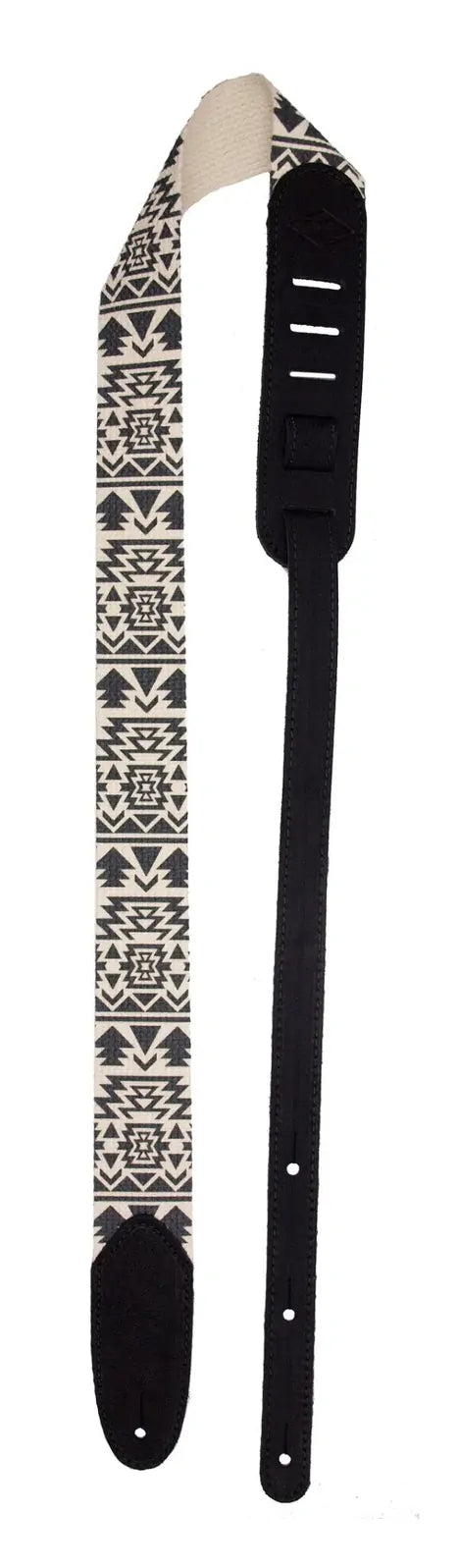 LM Southwest 2 Inch Guitar Strap - Black And White With Black Suede Ends