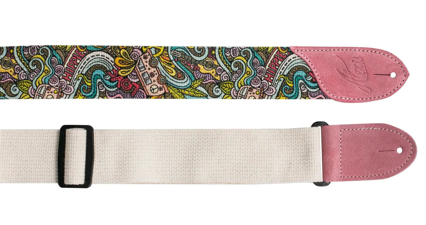 LM Miss Alexis Swirl Strap - Hippie Swirl Cotton Guitar Strap with Suede Ends