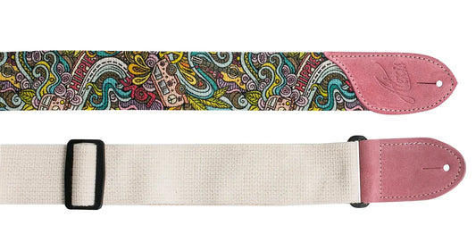 LM Miss Alexis Swirl Strap - Hippie Swirl Cotton Guitar Strap with Suede Ends