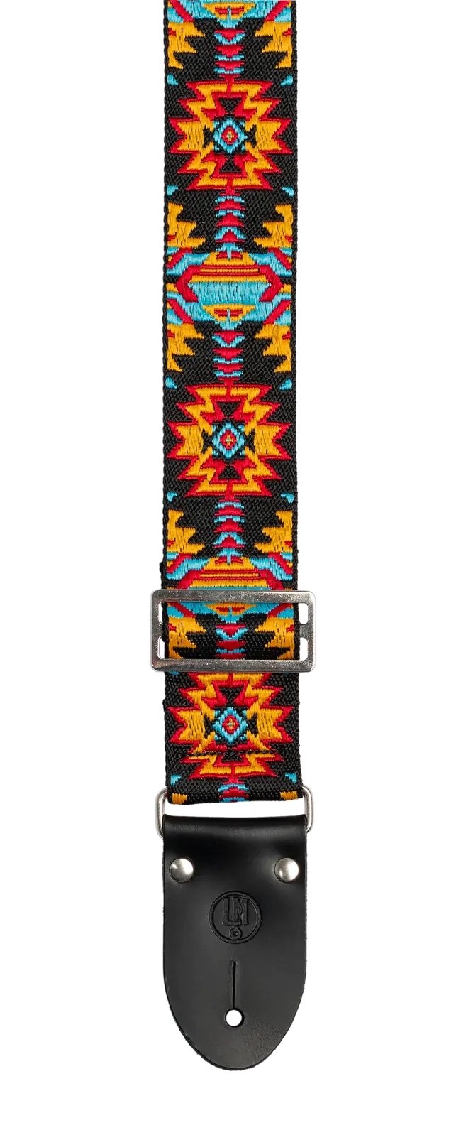 LM 2" Azteca Jacquard Cotton Guitar Strap with Black Leather Ends — view 2