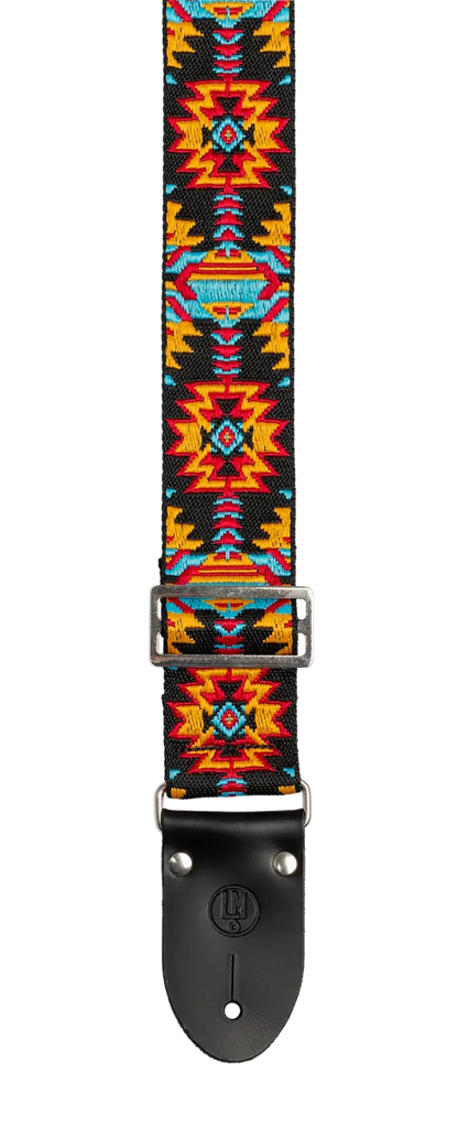 LM 2" Azteca Jacquard Cotton Guitar Strap with Black Leather Ends — view 2