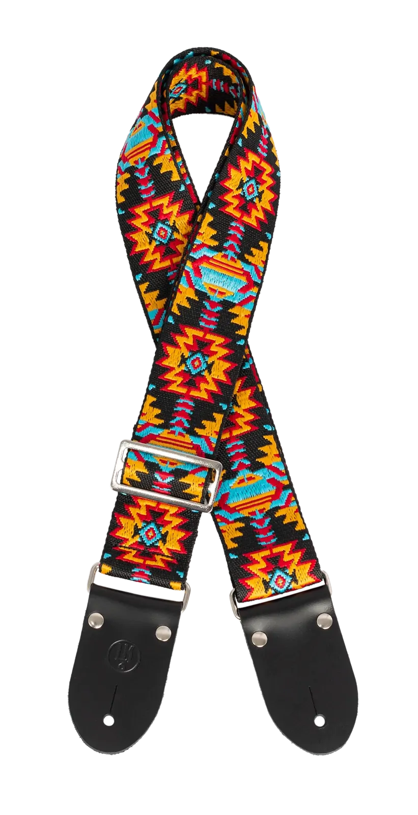 LM 2" Azteca Jacquard Cotton Guitar Strap with Black Leather Ends