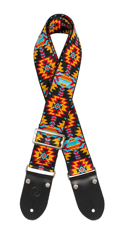 LM 2" Azteca Jacquard Cotton Guitar Strap with Black Leather Ends