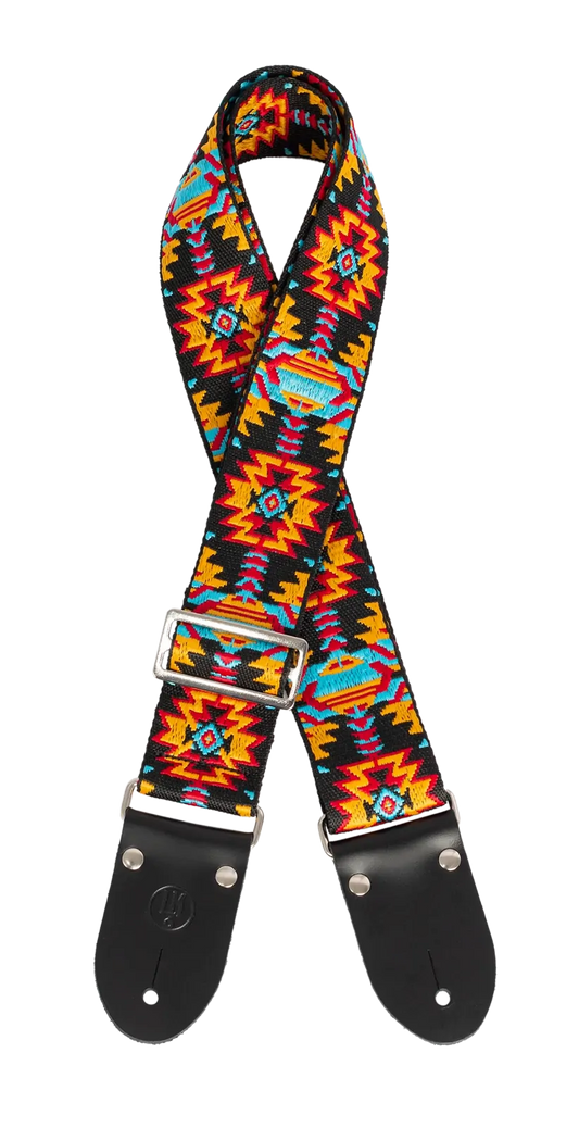 LM 2" Azteca Jacquard Cotton Guitar Strap with Black Leather Ends