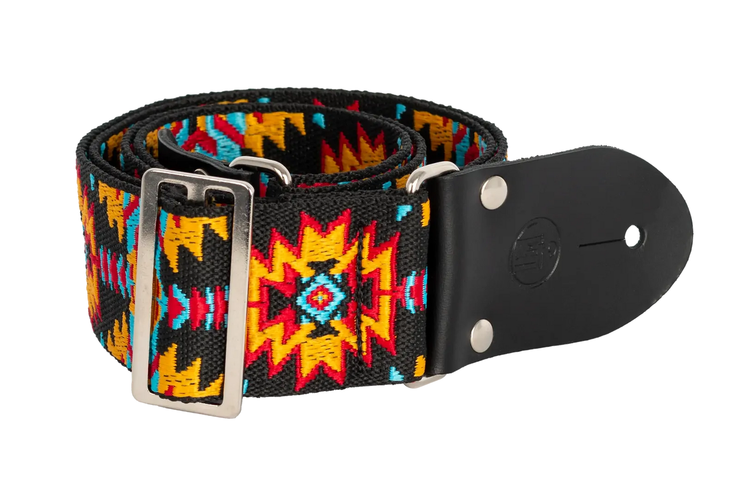 LM 2" Azteca Jacquard Cotton Guitar Strap with Black Leather Ends — view 4
