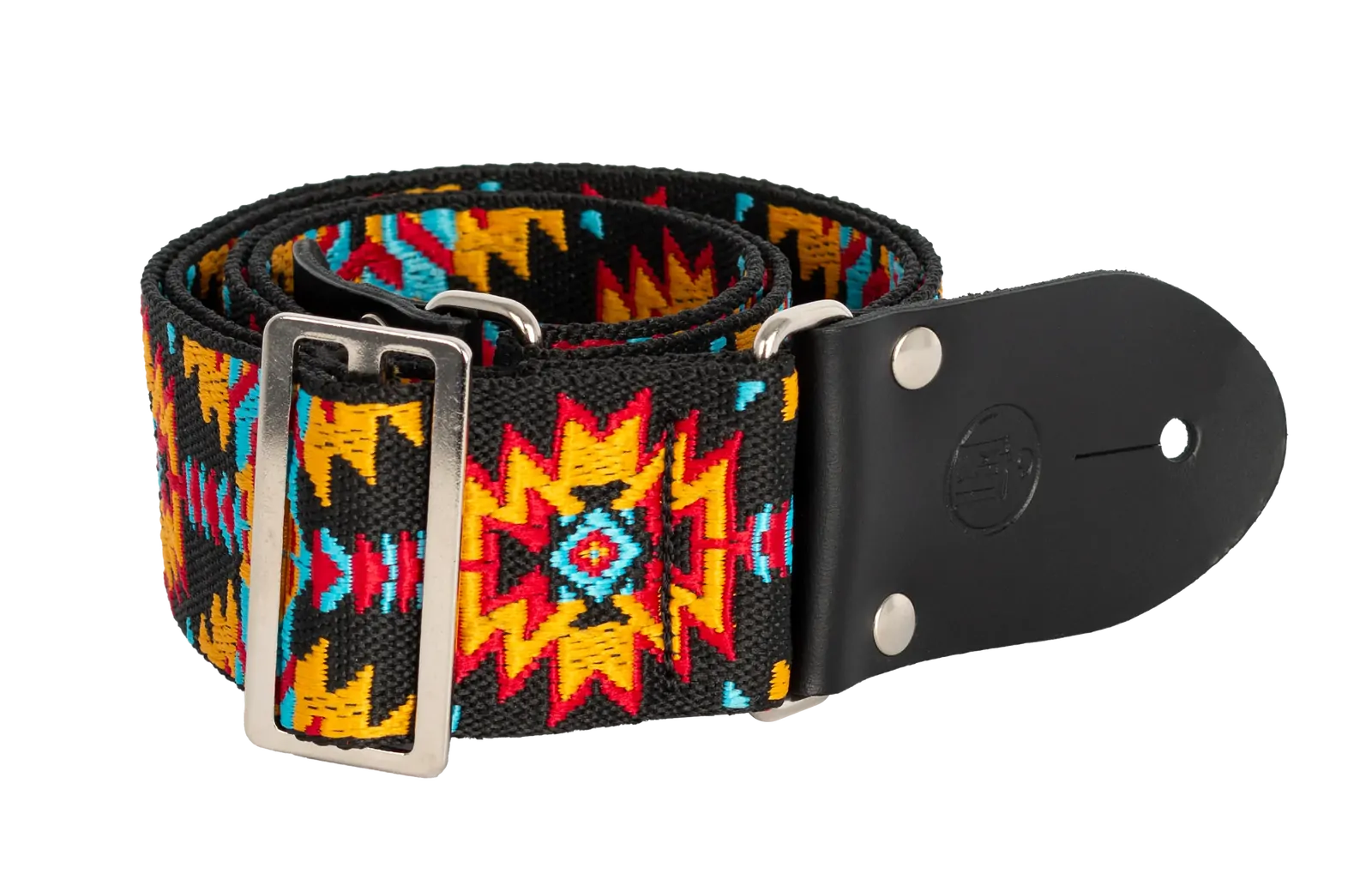 LM 2" Azteca Jacquard Cotton Guitar Strap with Black Leather Ends — view 4