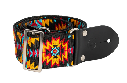 LM 2" Azteca Jacquard Cotton Guitar Strap with Black Leather Ends — view 4