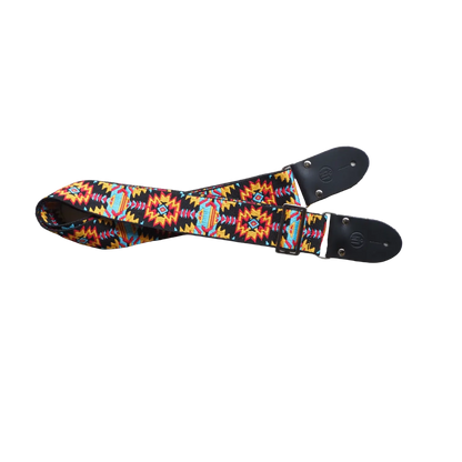 LM 2" Azteca Jacquard Cotton Guitar Strap with Black Leather Ends — view 3