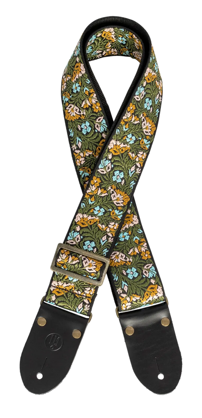 LM 2" Flower Power Jacquard Cotton Guitar Strap with Leather Ends