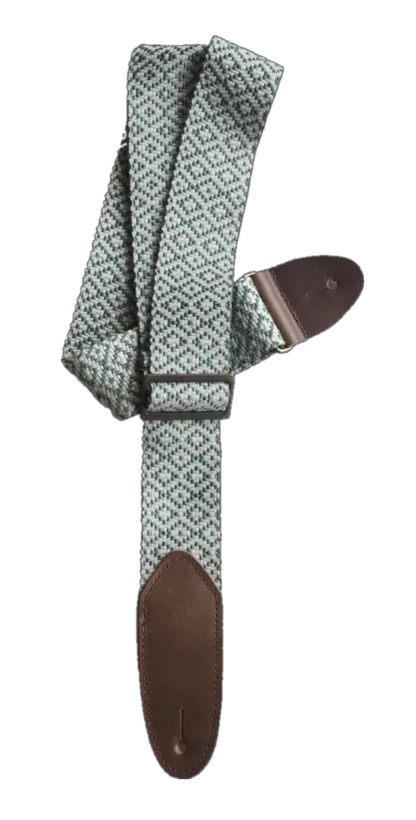 LM 2in Tapestry Guitar Strap - Green Jacquard with Brown Leather Ends — view 2
