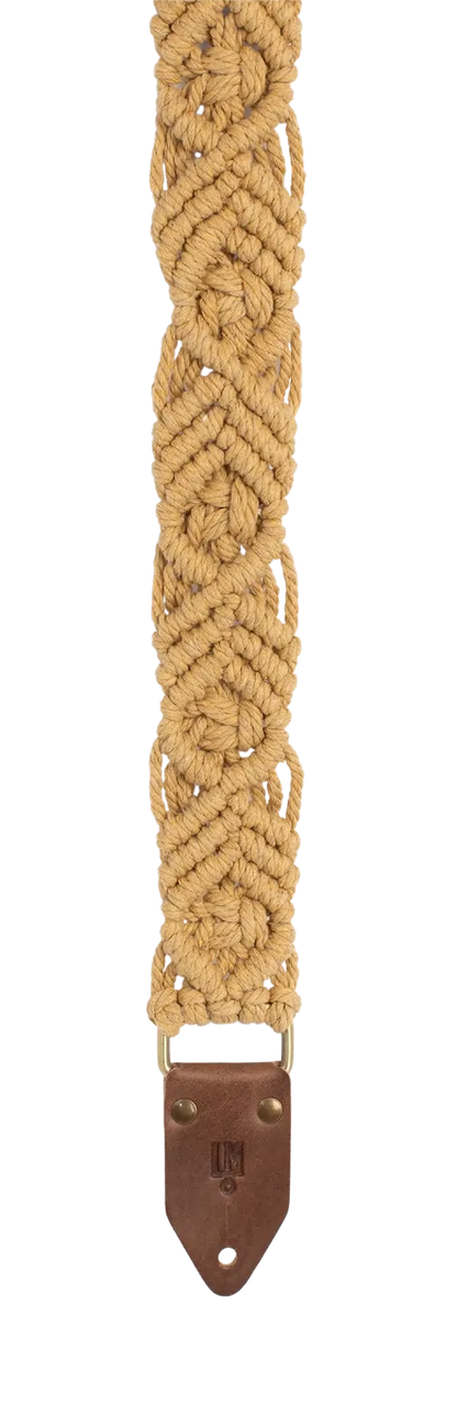 LM 2" Beige Cotton Macrame Guitar Strap with Leather Ends — view 2
