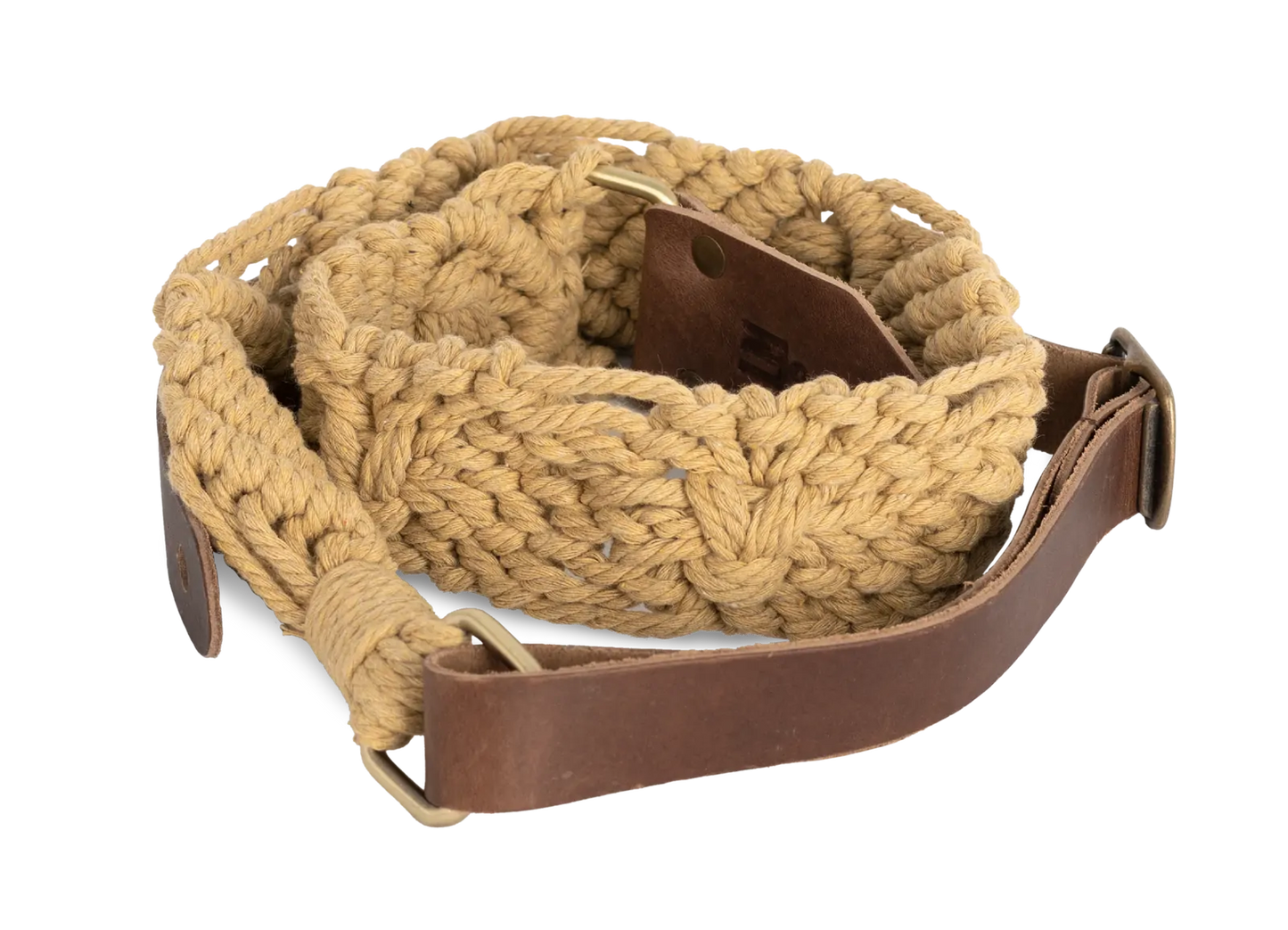LM 2" Beige Cotton Macrame Guitar Strap with Leather Ends — view 4