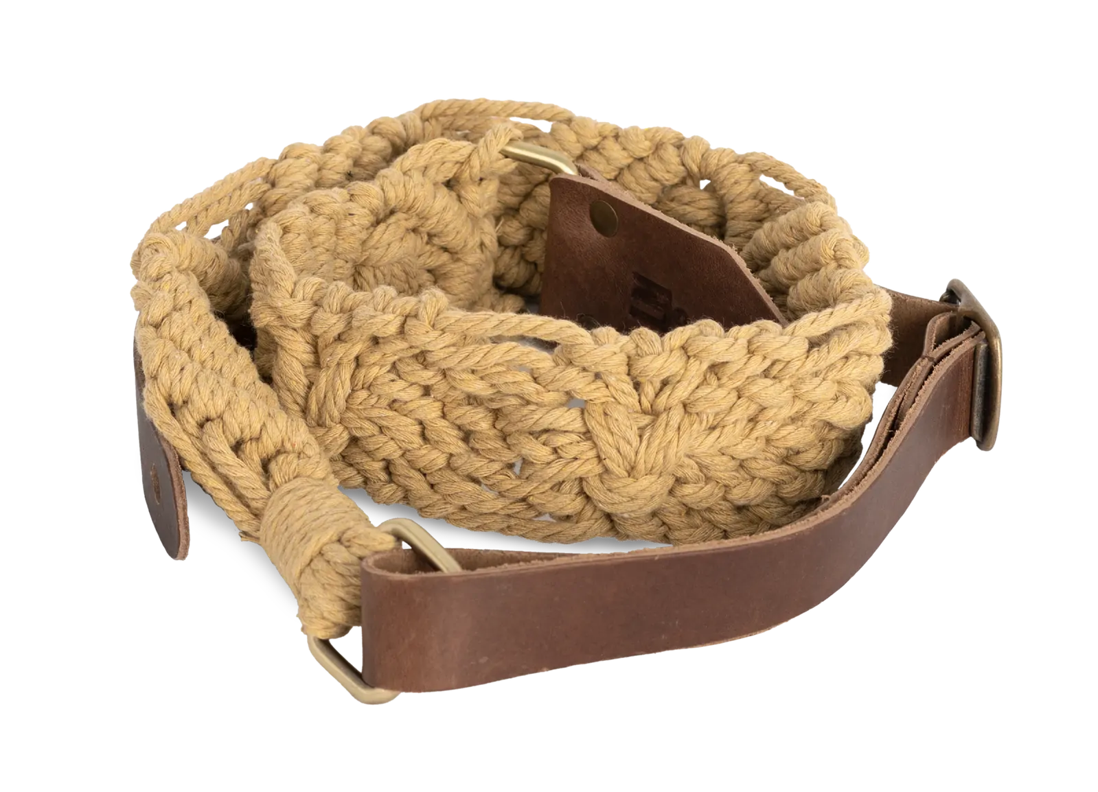 LM 2" Beige Cotton Macrame Guitar Strap with Leather Ends — view 4