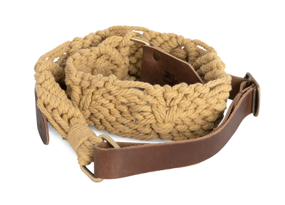 LM 2" Beige Cotton Macrame Guitar Strap with Leather Ends — view 4