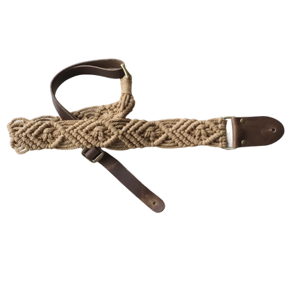 LM 2" Beige Cotton Macrame Guitar Strap with Leather Ends — view 3