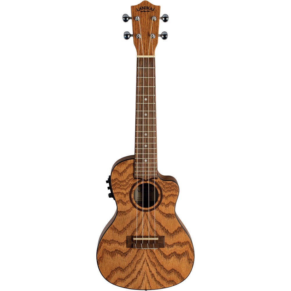 Lanikai Oak Series Concert Cutaway Electric Ukulele with Fishman Kula Preamp and Tuner, Natural Satin Finish, Includes Padded Gig Bag