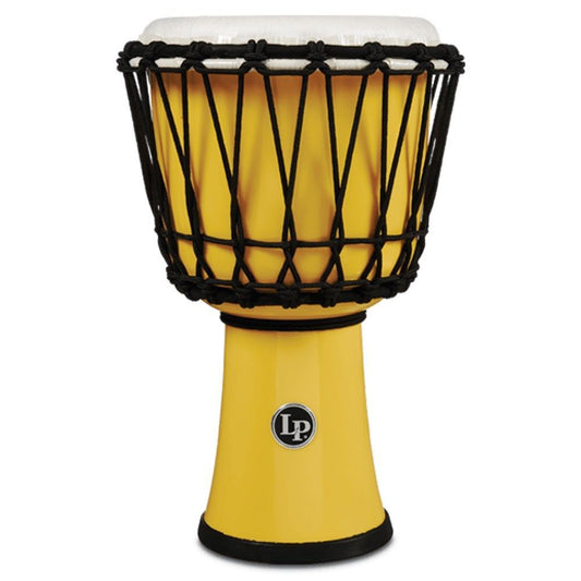 LP 7 Inch Circle Djembe - Yellow, HD Shell, Synthetic Perfect-Pitch Head, 16" High, Ever-Tune Rope, Durable for All Weather
