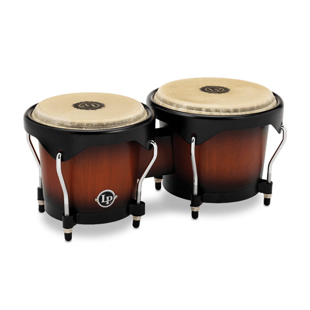 LP City Series 6.5-7 Bongo Vintage Sunburst Drums with Rawhide Heads and Black Hardware