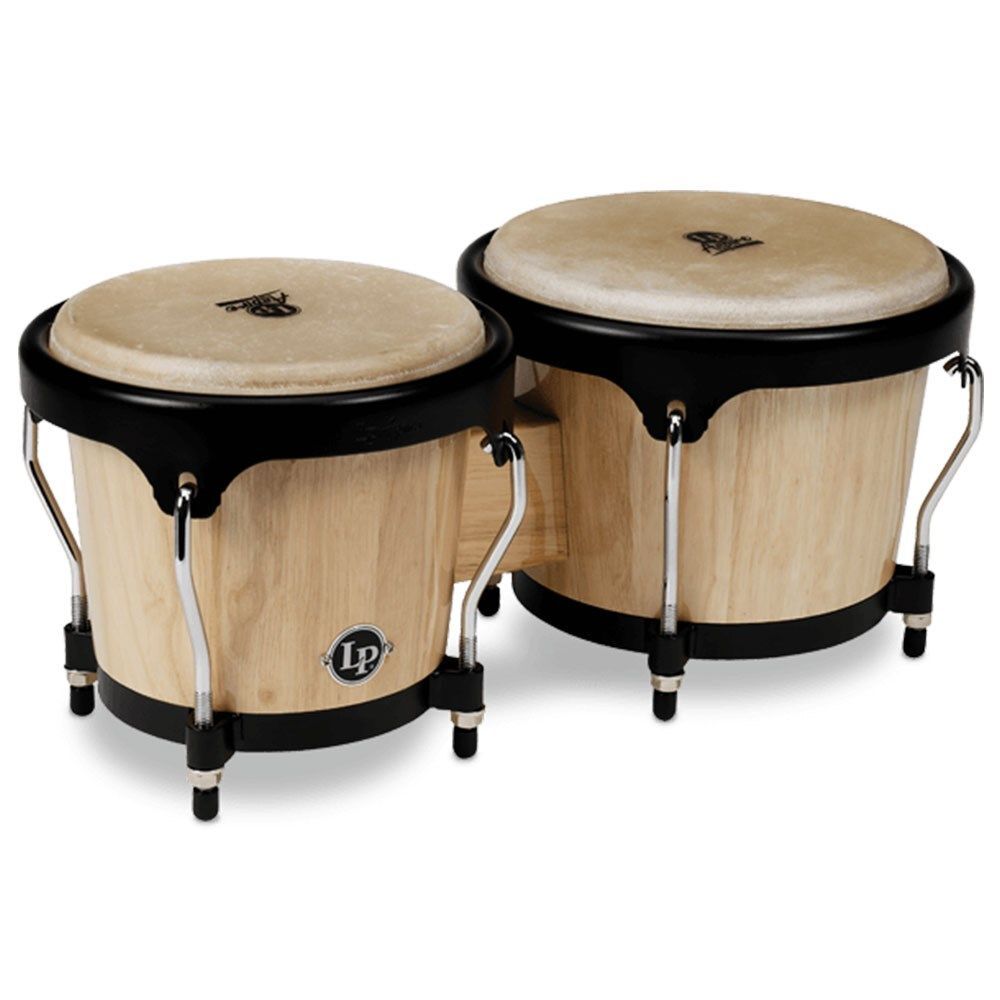 LP Aspire Accent Wood Bongos Natural Wood/Black 6-3/4" & 8" with Rawhide Heads and EZ Curve Rims — view 2