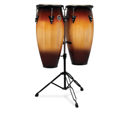 LP Aspire Wood Conga Set with Adjustable Double Stand, 10" and 11" Natural Rawhide Heads, 28" Tall, Siam Oak Shells — view 3