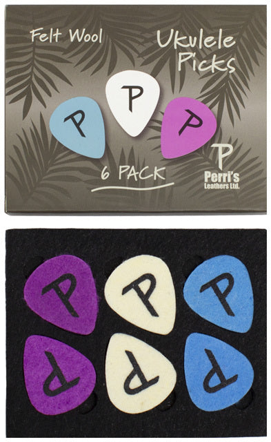 Perris 6-Pack Multi-Colour Felt Wool Ukulele Picks - 2 Purple, 2 Blue, 2 White