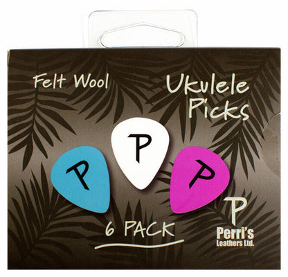 Perris 6-Pack Multi-Colour Felt Wool Ukulele Picks - 2 Purple, 2 Blue, 2 White — view 2