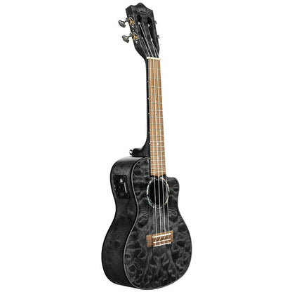 Lanikai Quilted Maple Tenor AC/EL Ukulele with Fishman Kula Preamp, Gloss Black Finish, Foam Case, D'Addario Strings, Grover Tuners — view 2