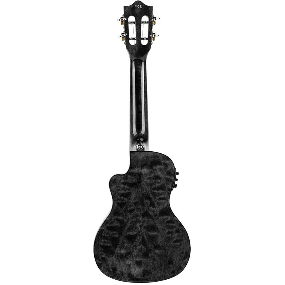 Lanikai Quilted Maple Tenor AC/EL Ukulele with Fishman Kula Preamp, Gloss Black Finish, Foam Case, D'Addario Strings, Grover Tuners — view 3