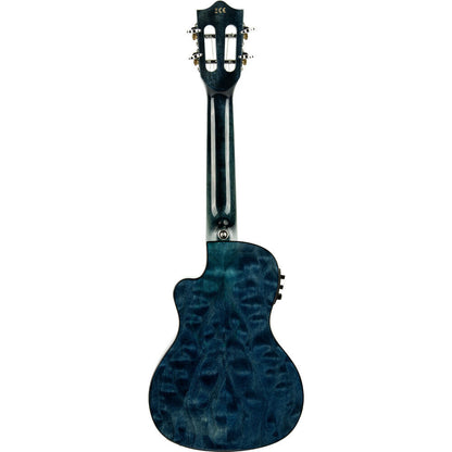 Lanikai Quilted Maple Concert AC/EL Ukulele Blue Stain Gloss Finish with Fishman Kula Preamp and Tuner, Case Included — view 3