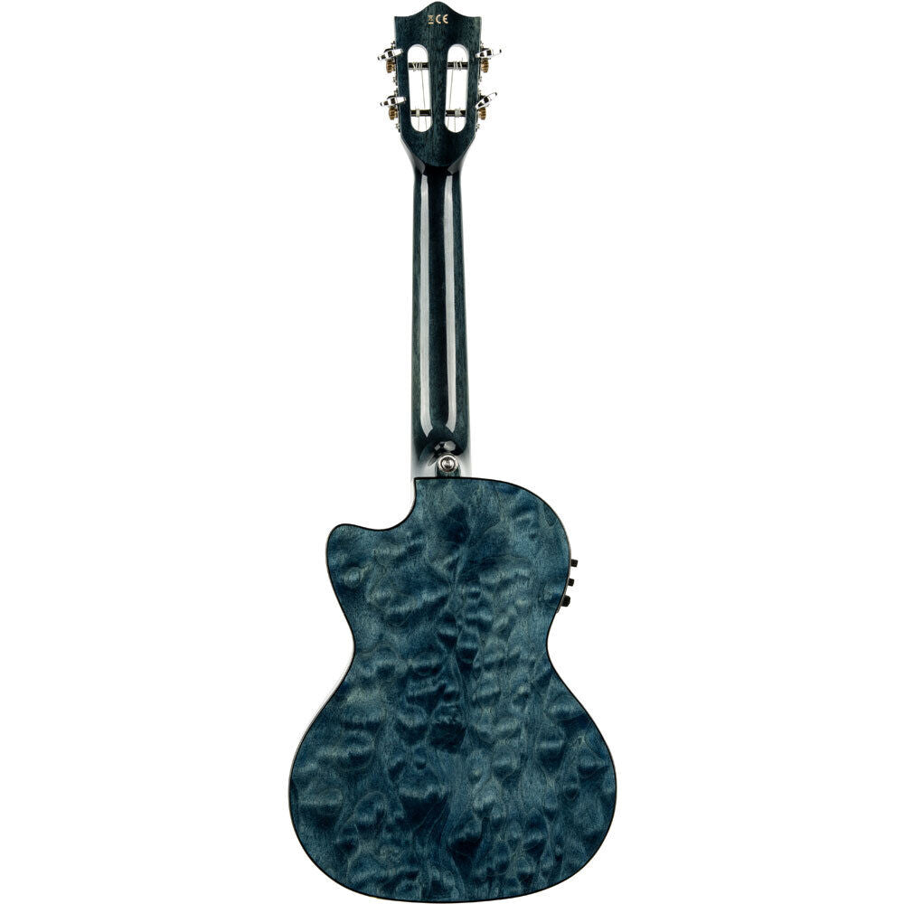 Lanikai Quilted Maple Tenor AC/EL Ukulele with Fishman Kula Preamp in Blue Stain Gloss Finish — view 3