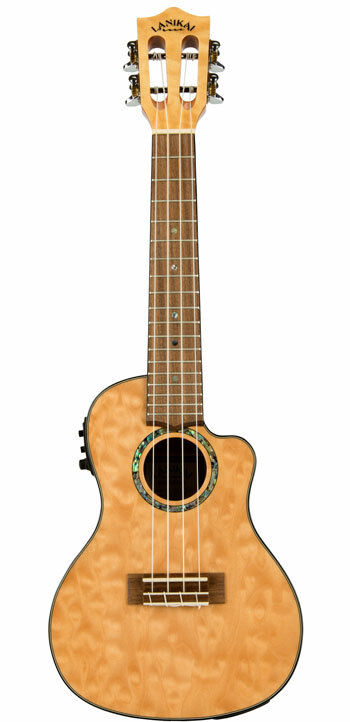 Lanikai Quilted Maple Concert Ukulele with Fishman Kula Preamp and Case, Natural Gloss Finish