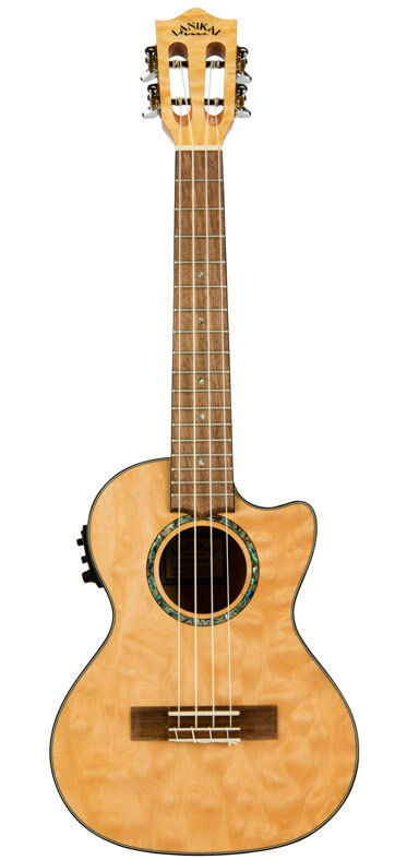 Lanikai Quilted Maple Tenor AC/EL Ukulele with Fishman Kula Preamp and Foam Case