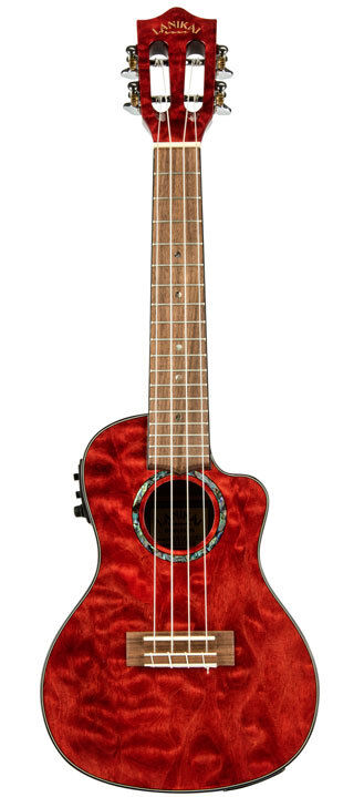 Lanikai Quilted Maple Concert Ukulele Red Stain Gloss Cutaway AC/EL with Fishman Kula Preamp and Foam Case