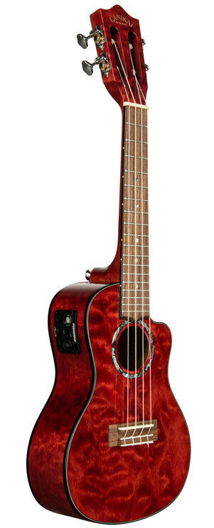 Lanikai Quilted Maple Concert Ukulele Red Stain Gloss Cutaway AC/EL with Fishman Kula Preamp and Foam Case — view 3