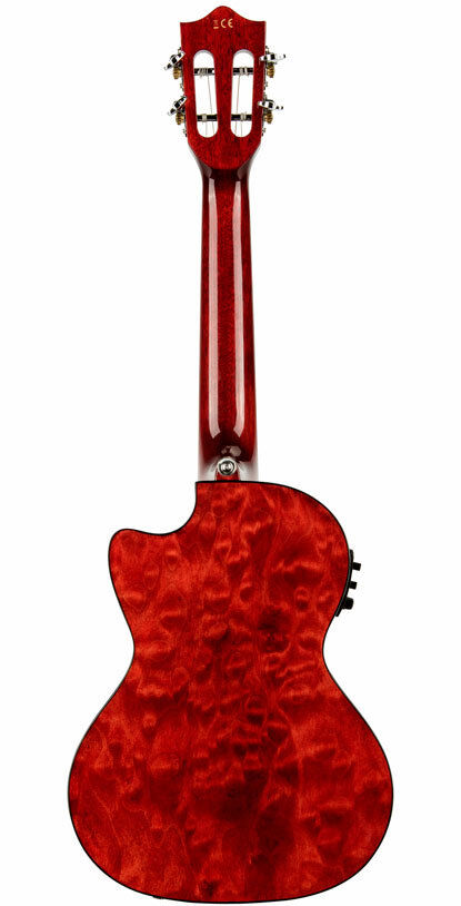 Lanikai Quilted Maple Tenor AC/EL Ukulele with Fishman Kula Preamp in Red Stain Gloss Finish — view 2