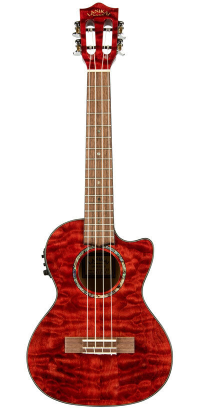 Lanikai Quilted Maple Tenor AC/EL Ukulele with Fishman Kula Preamp in Red Stain Gloss Finish
