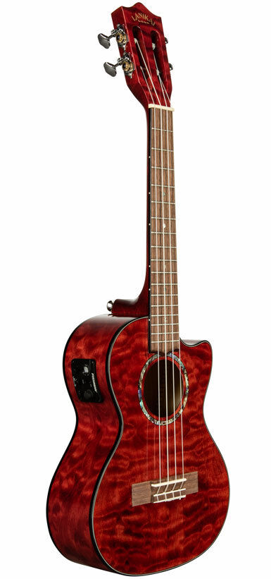 Lanikai Quilted Maple Tenor AC/EL Ukulele with Fishman Kula Preamp in Red Stain Gloss Finish — view 3