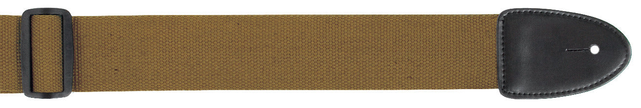 XTR Khaki Guitar Strap 2 Inch Cotton Web Material Stitched Leather Ends