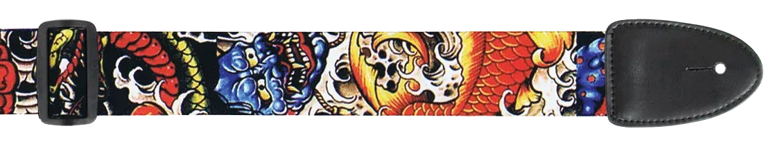 XTR 2 Inch Poly Guitar Strap with Leather Ends - Dragon Design