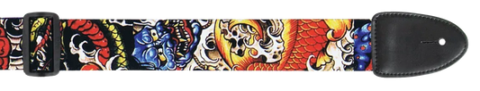 XTR 2 Inch Poly Guitar Strap with Leather Ends - Dragon Design