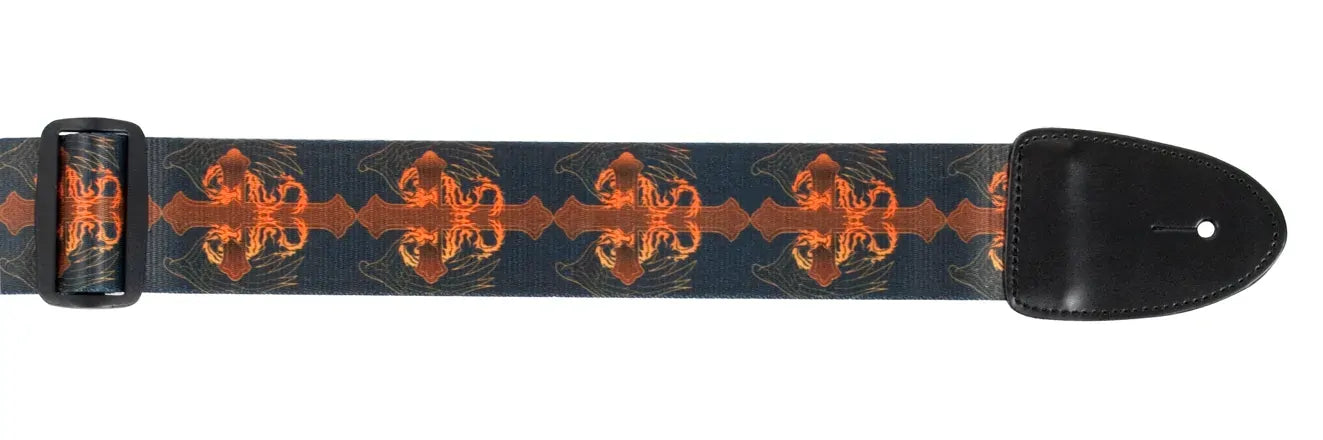 XTR 2 Inch Guitar Strap with Poly Leather Ends - Winged Cross Design