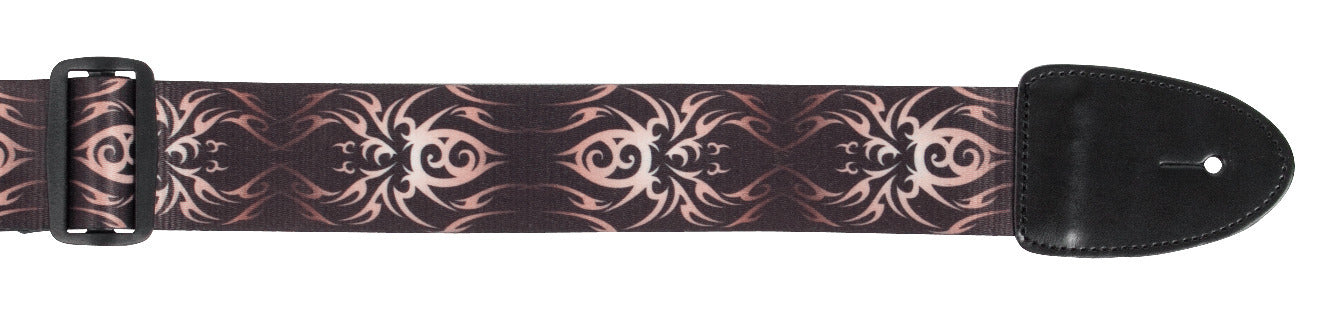 Guitar Strap Brown Tribal Design XTR 2 Inch Poly Material, Leather Ends