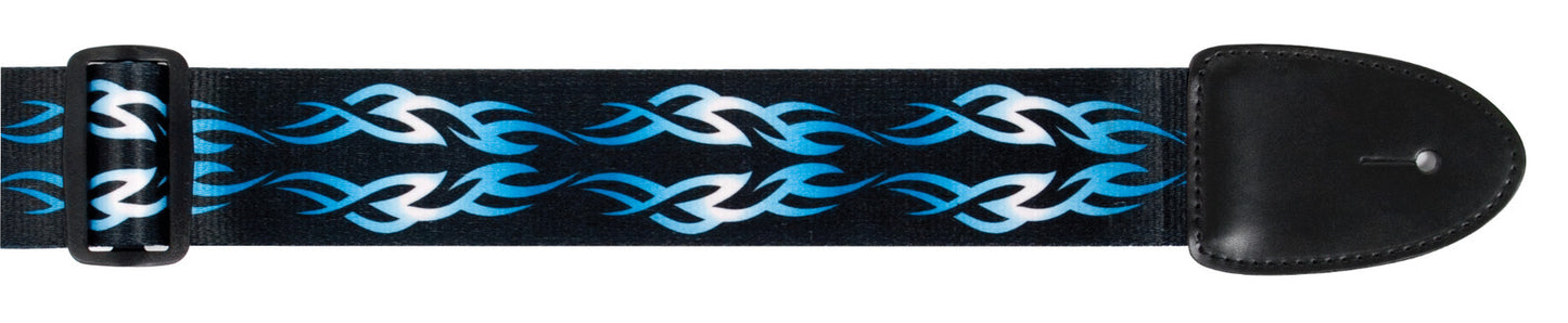 XTR Guitar Strap Blue Tribal Design 2 Inch Poly Material, Leather Ends
