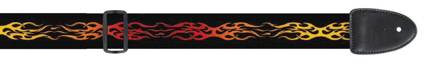 XTR Guitar Strap Flames 1 Design 2 Inch Poly Material, Leather Ends