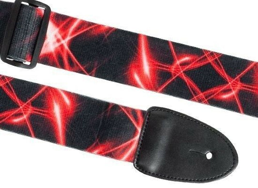 XTR Guitar Strap Red Laser Design 2 Inch Poly Cotton, Leather Ends, Cool