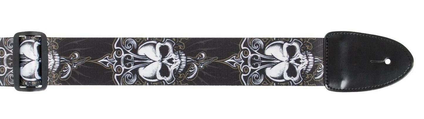 XTR Guitar Strap Gothic Skulls Design 2 Inch Poly Material, Leather Ends