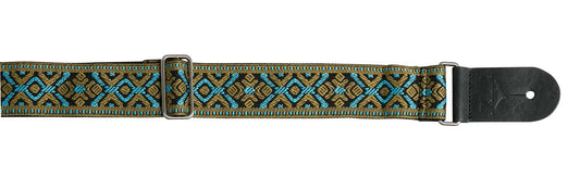 XTR 2 Inch Deluxe Jacquard Weave Guitar Strap - Vintage Blue Gold Tapestry Pattern